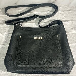 Roots Black Pebbled Faux Leather Crossbody Bag